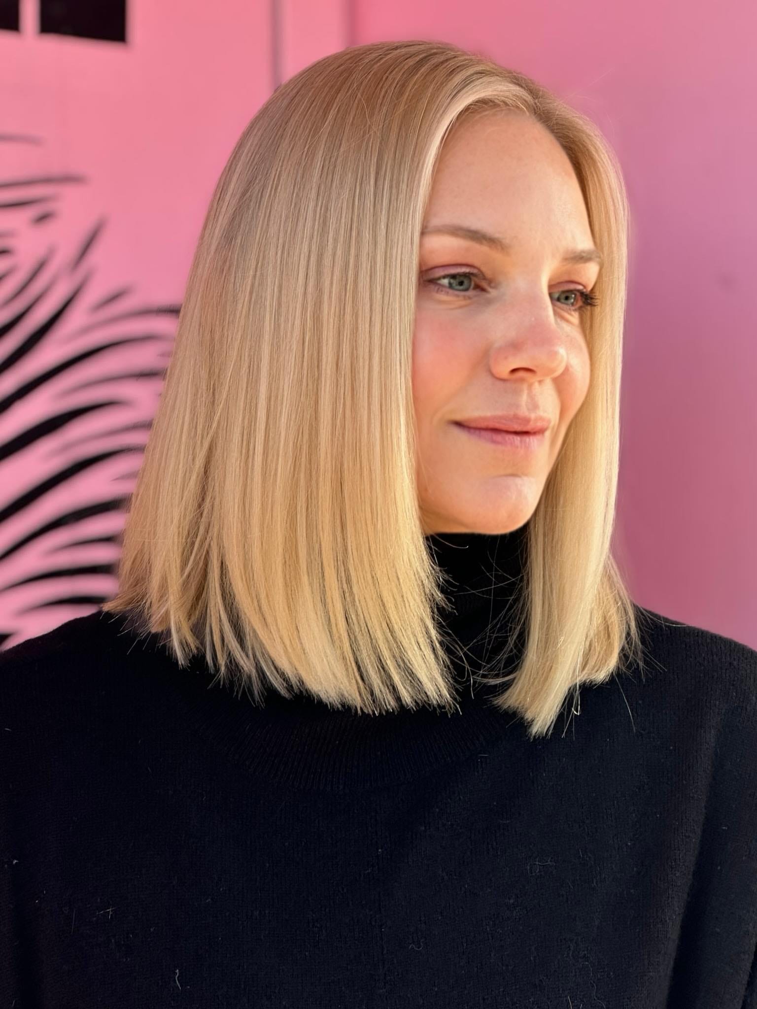 Blonde platinium NYC straight bob haircut by blonde specialist Color And Andy - grey blending NYC